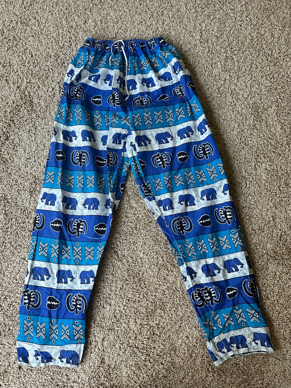Blue and White Linen Print Pants from Thailand